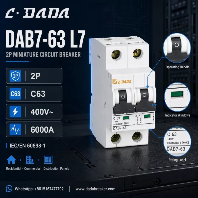 DAB7-63 L7 2P MCB - డిస్ట్రిబ్యూషన్ ప్యానెల్‌ల కోసం క్లియర్, కాంపాక్ట్ ప్రొటెక్షన్